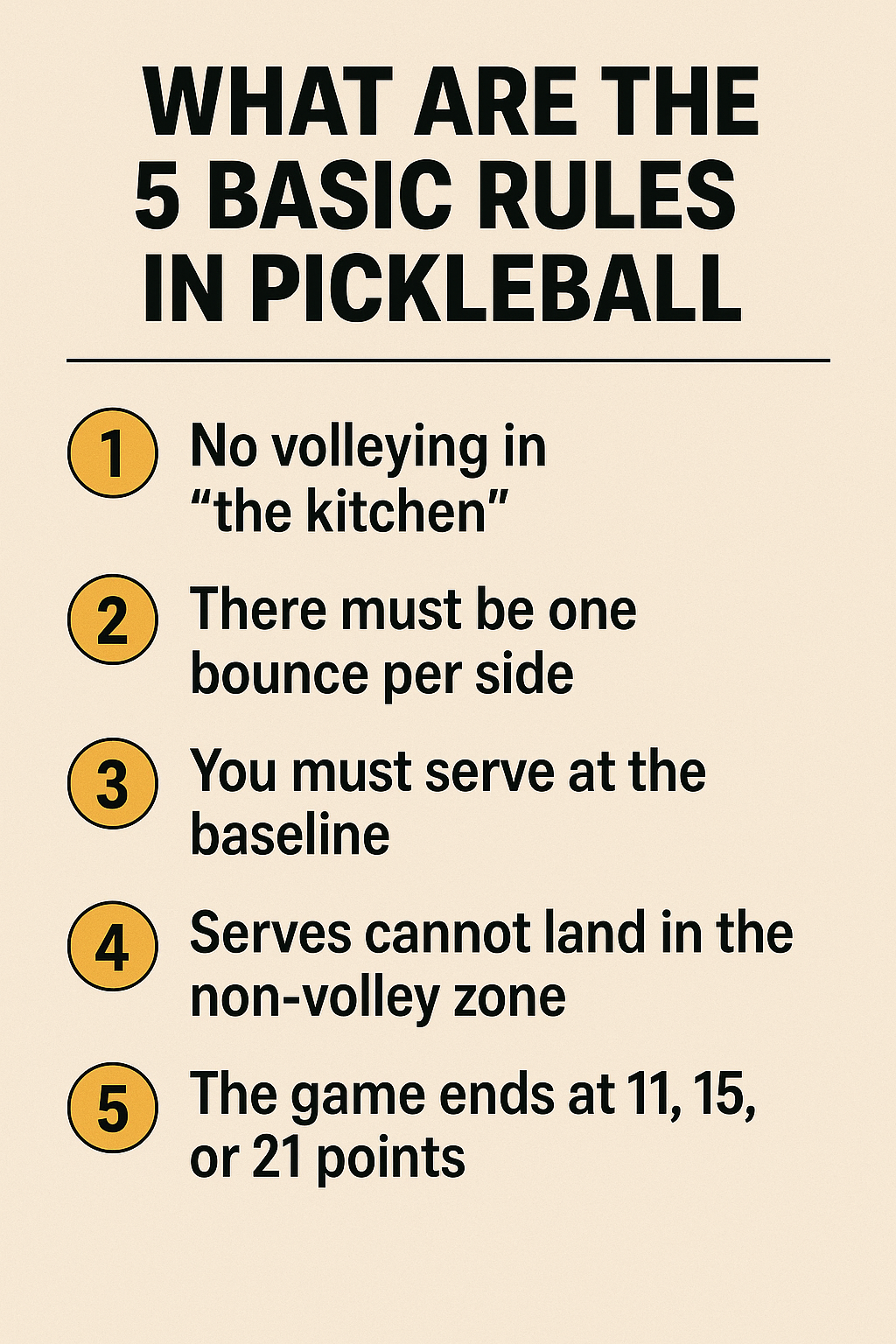 What are the 5 basic rules of Pickleball